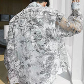 Hearujoy Shirts Men Fashion Mesh Floral Shirt Harajuku Gothic Top Long Sleeve Korean Loose Street Sun-proof Summer Holiday Casual Clothes